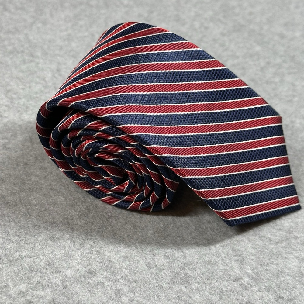 Black Brown 1826 Silk Tie Navy Red White Repp Stripe Mens Necktie 59x2.9in
